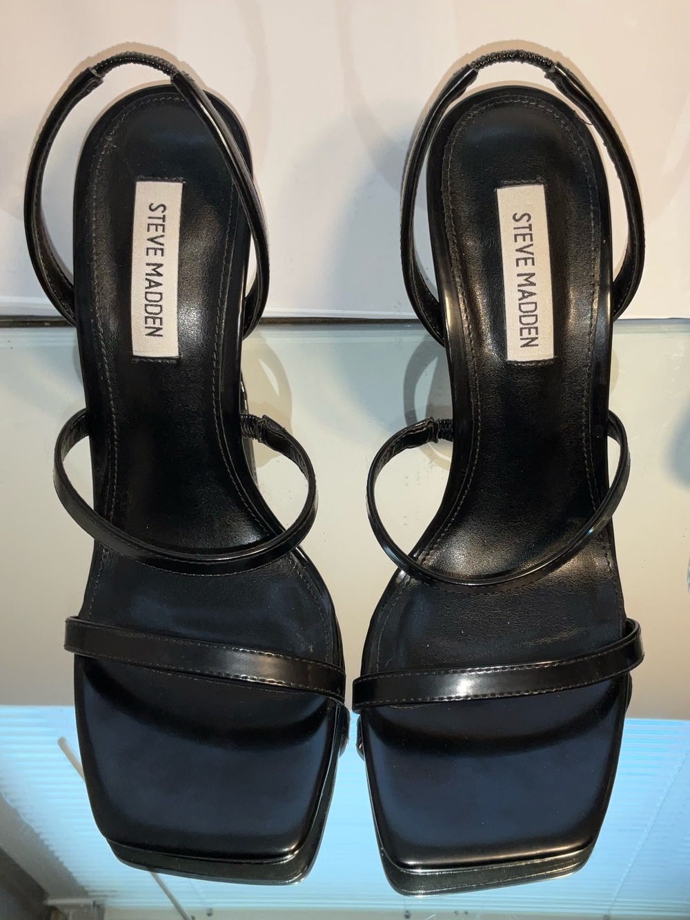 Steve Madden Black Strappy Square Toe Heels